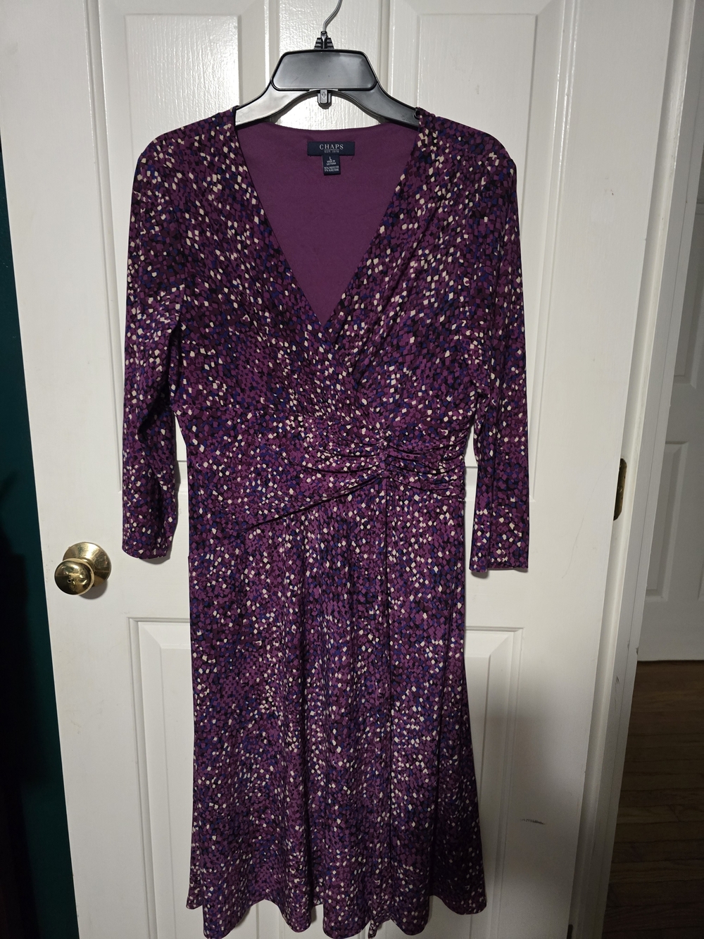 Chaps Purple Multicolor Printed Faux-Wrap Dress